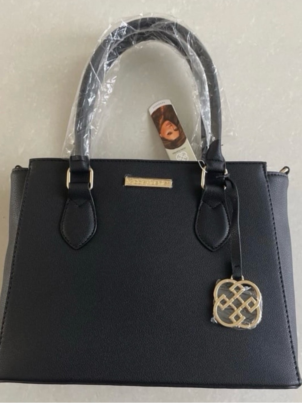 Black Structured Tote Handbag with Gold Accent - Women Bags